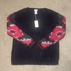 NWT Sundance Lily Dreams Gray Mohair Wool Crewneck Floral Sweater - Size S